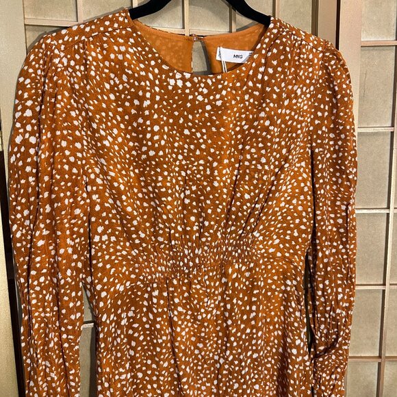 NWT MANGO Long Sleeve Maxi Prairie Tea Dress Orange Animal Print Size 4 / Small - Picture 4 of 12